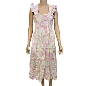 Hill House The Ellie Nap Dress XL Candy Kaleidoscope Print Linen Tiered Midi